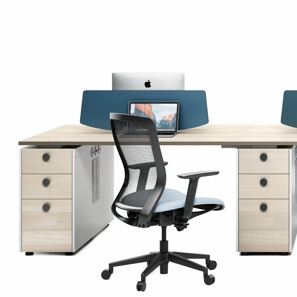 Escritorio modular moderno de madera de fabricación profesional con gabinete, escritorio para personal de 2/4 asientos 1