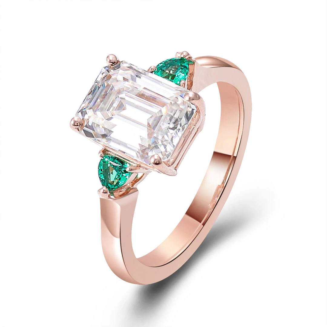 Personalizar el anillo de compromiso de oro sólido COLLO EMERDICES COLLOS CORTE SINTÉTICO MOISSANITE Mujeres anillo 1