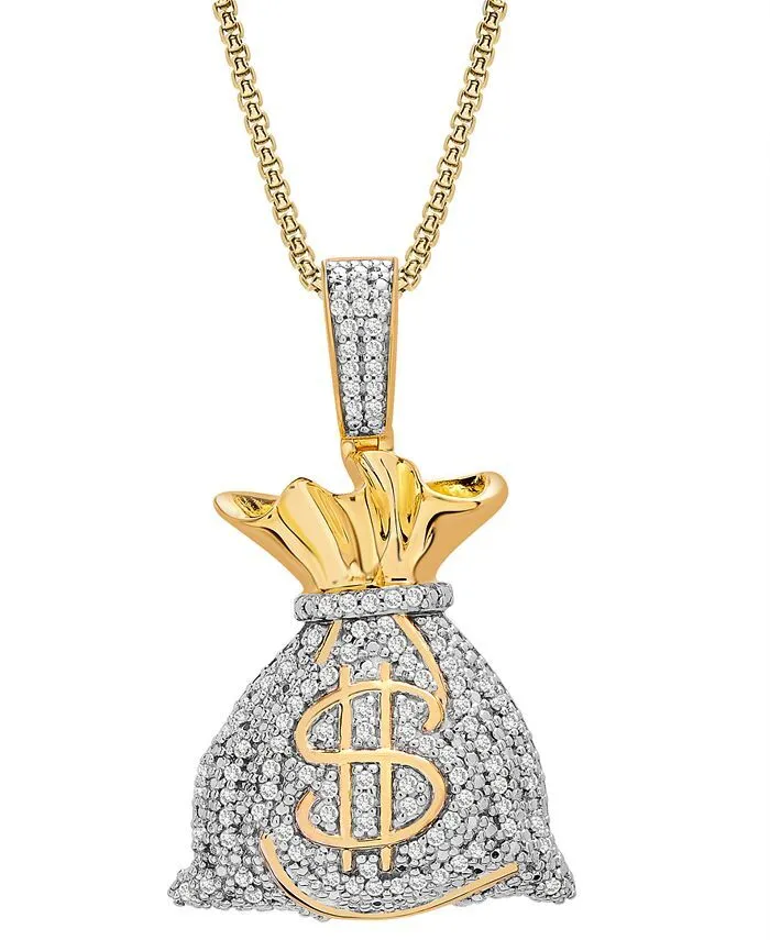 Men's Diamond Moneybag 22 Pendant Necklace In 14k Gold-plated Sterling Silver Hiphop Us Dollar Sign Money Bag Pedant Necklace 1