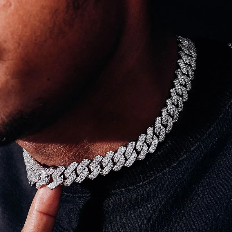18inches 20carats Total 12mm Width Hip Hop Miami Iced Out Moissanite Link Cuban Chain S925 Gold Plated 1
