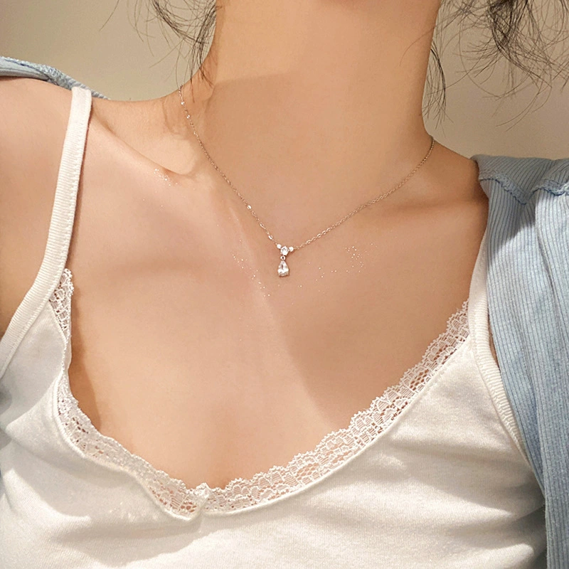 Beauty Tears S925 Silver Necklace Summer Light Luxury,Niche Design,High-end Water Droplet Collarbone Chain For Women 1