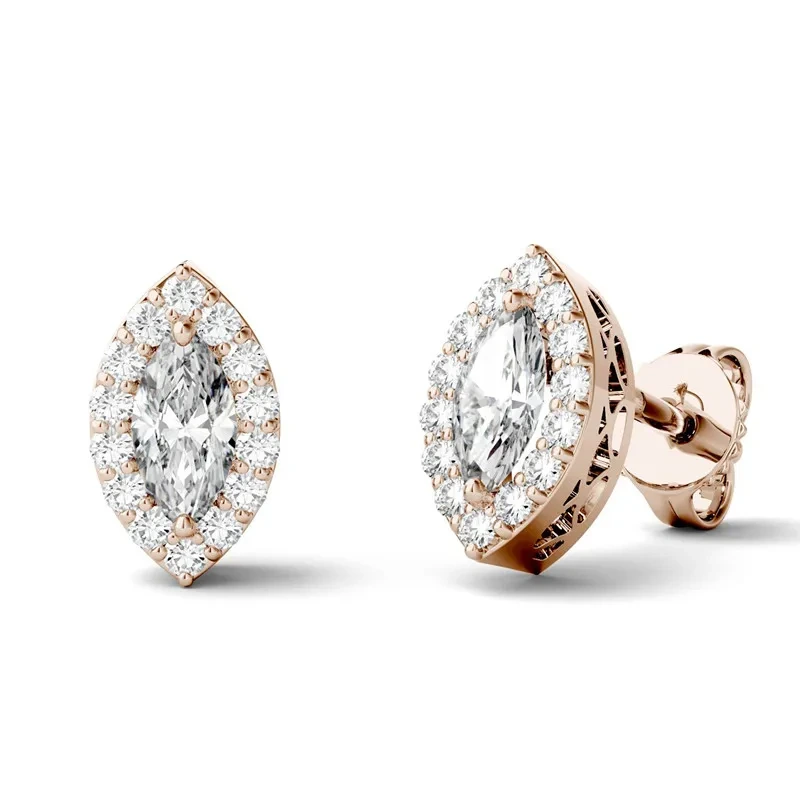 Marquise Moisanite Halo Halo Halo Boucles en or rose 1