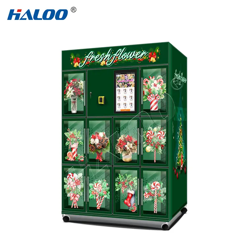 Haloo Christmas Style 10-lattice Flower Vending Machine With Cooling Function Customized Logo And Gift Holding Features 1