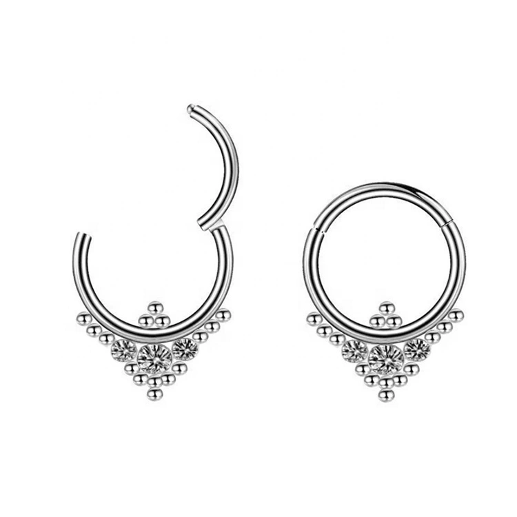 Eternal Metal 16g 1.2mm Astm F136 Titanium Cz Bezel Hinged Segment Hoop Rings Body Piercing Jewelry 1
