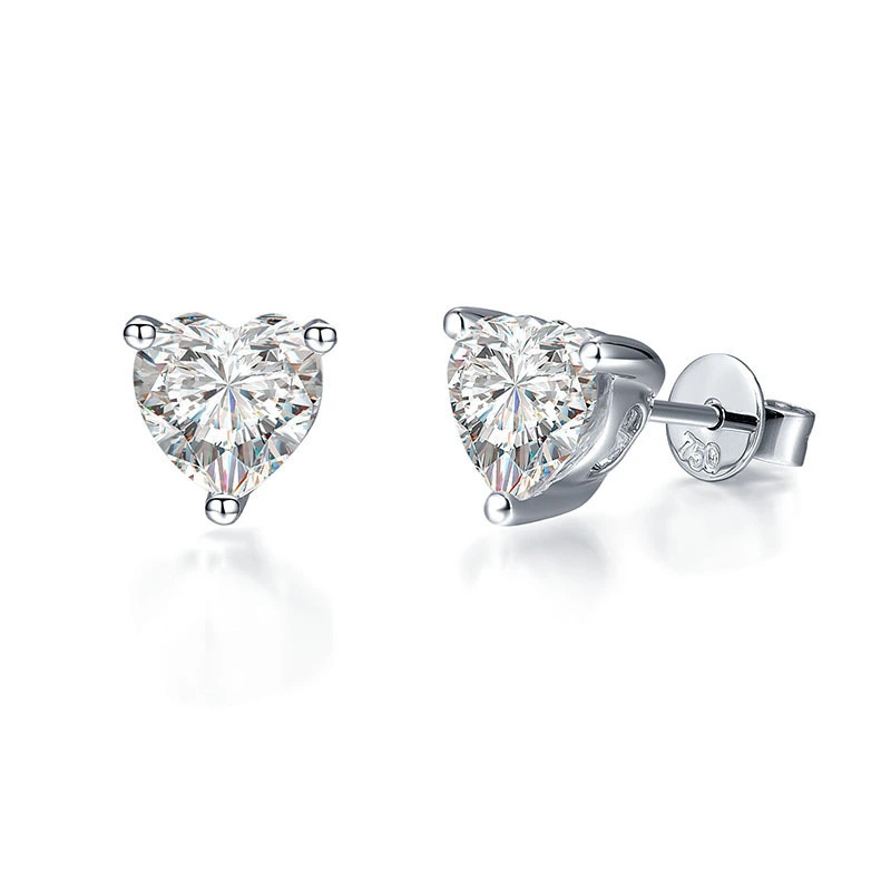 Diseños simples 14k sólido 6.5 mm forma de corazón joya moissanite joya de oro arete para mujeres 1