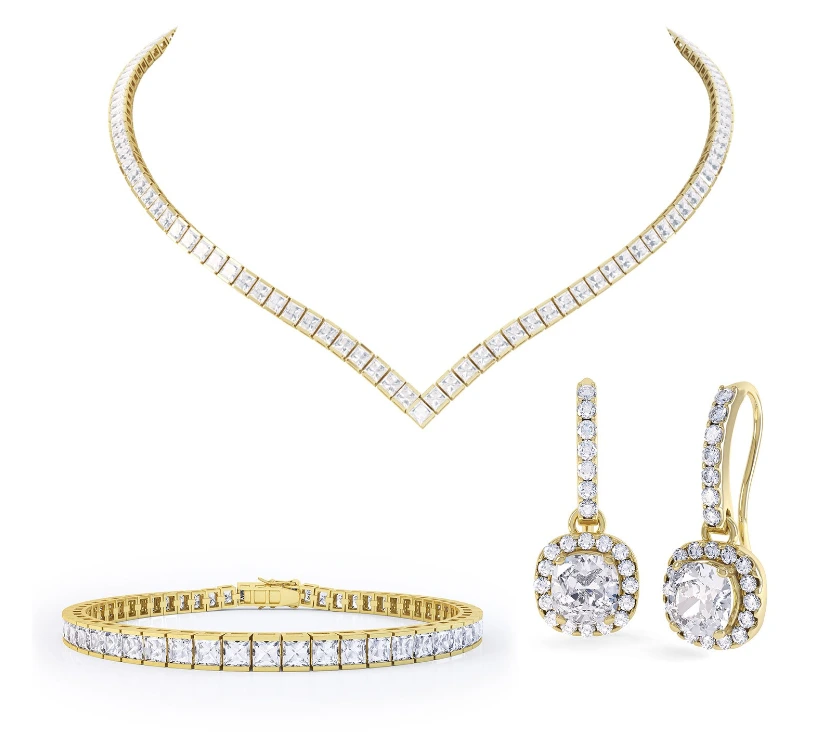Ensemble de bijoux fins bracelet en diamant Moisanite / collier / boucle d'oreille argent 925 avec ensembles de bijoux plaqués or 18k pour femmes 1