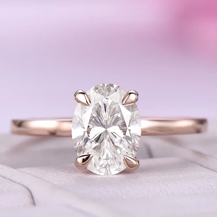 Provence Moisanite Engagement Anneau de fiançailles 14K Bijoux en or rose 6 * 8 mm Ring Moisanite Solitaire 1
