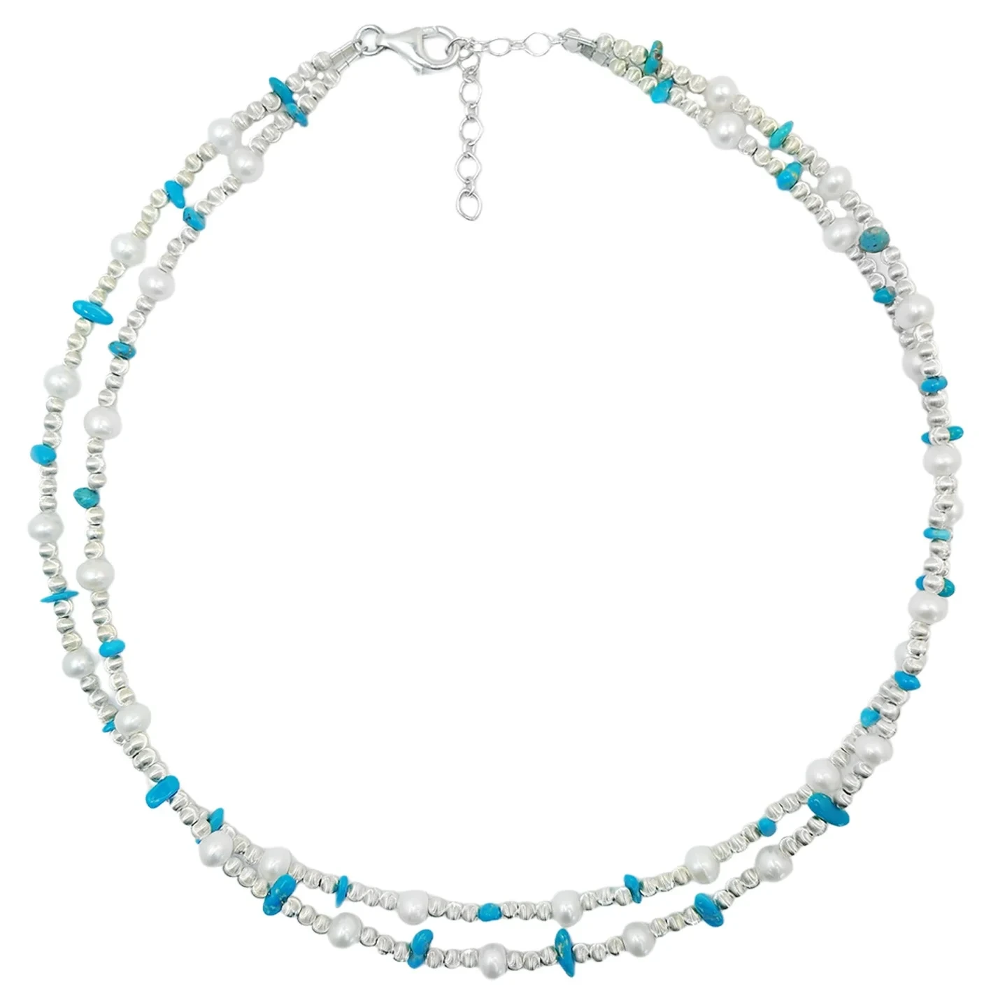 Double Natural Turquoise Women's Necklace With Delicate Beautiful Silver Jewelry Necklace Goddesses Necessary 1