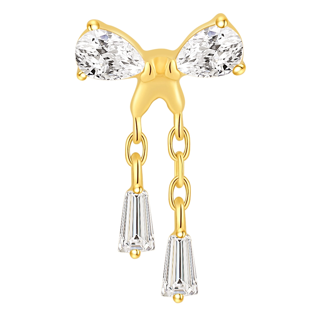 Hot Selling Eternal Metal 14k Solid Gold Butterfly Shape Threaded Top Earring Nose Piercing Jewelry 1