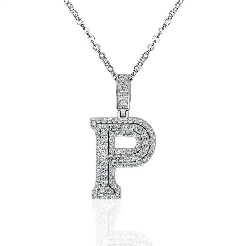 925 Silver Iced Out Pendante personnalisé Lettre initiale P pendentif Hip Hop Bijoux pour hommes Pendants Ice Out Inimal Alphabet Jewelry 1
