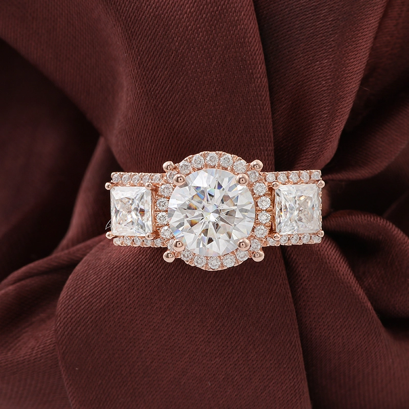 Anneau en or rose 14 carats 8 mm 2 carats coupés ronds Moissanite Rague lâche diamants naturels VVS MISSANITE FINE BIELS 1