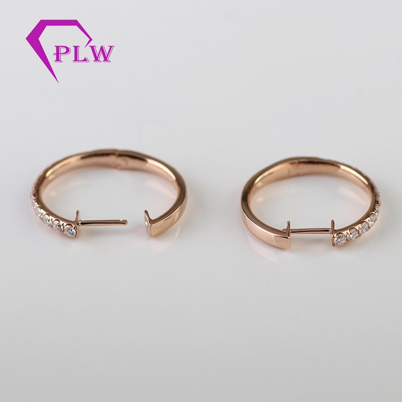 2019 Nouvelle arrivée 14K Rose Gold Melee Moisanite Hoop Boucles d'oreilles à moitié pavées 1
