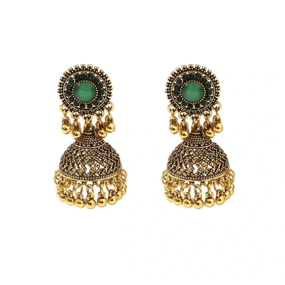 Indian Style Exquisite Jewelry Alloy Earrings Traditional Gilded Vintage Earrings Women's Rhinestone Crystal Pendant Earrings 1