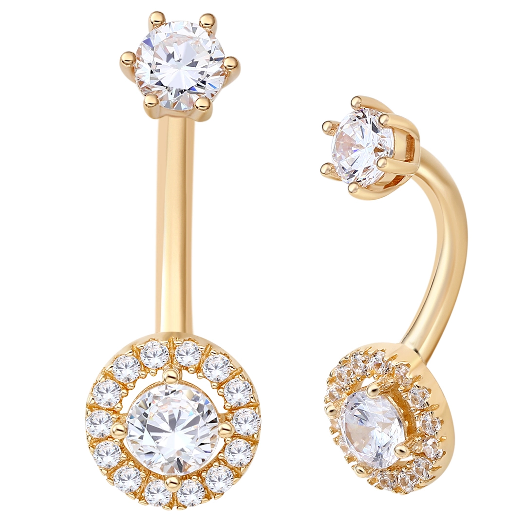 Eternal Metal 14k Solid Gold Internally Threaded Navel Rings 5a Clear Zircon Body Piercing Jewelry Wholesale 1