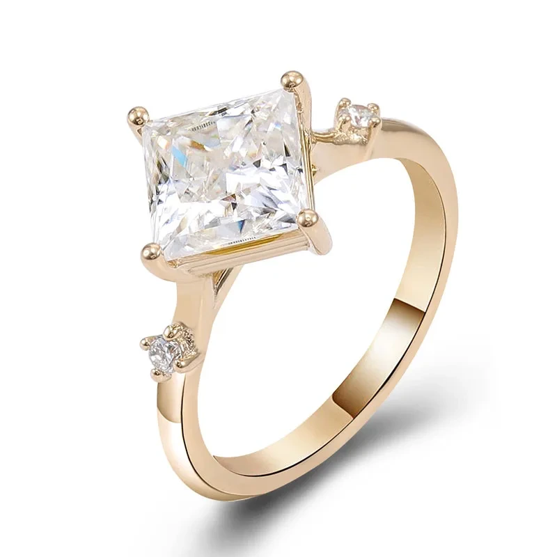 Anillo de compromiso de plata de ley con moissanita y diamantes de talla princesa para mujer, oro auténtico de 18 quilates. 1