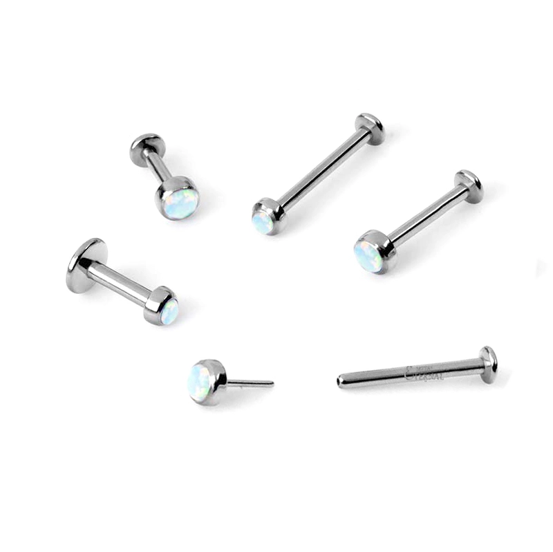Eternal Metal Astm F136 Titanium Threadless Push In Labret Studs With Bezel Set Synthetic Opal Body Jewelry/piercing Jewelry 1