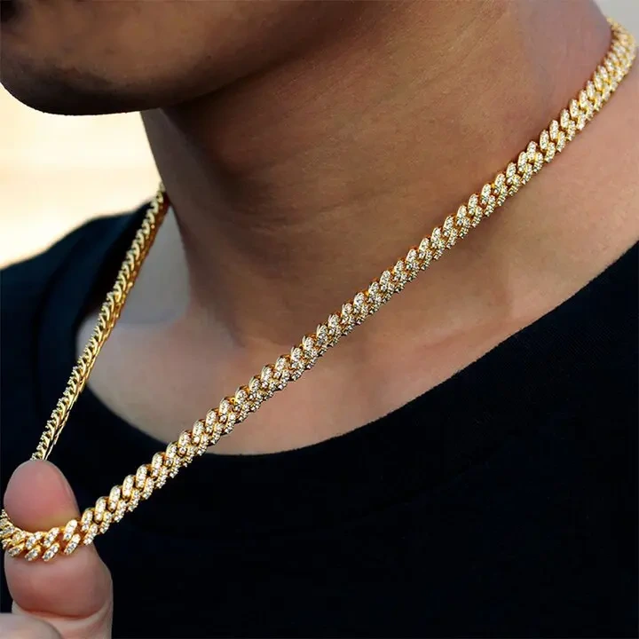 Hot Selling Custom Jewelry Sterling Silver Cuban Chain Men's Ice Knot Chain Diamond Necklace Shiny Gold Miami Hip Hop Shiny 1