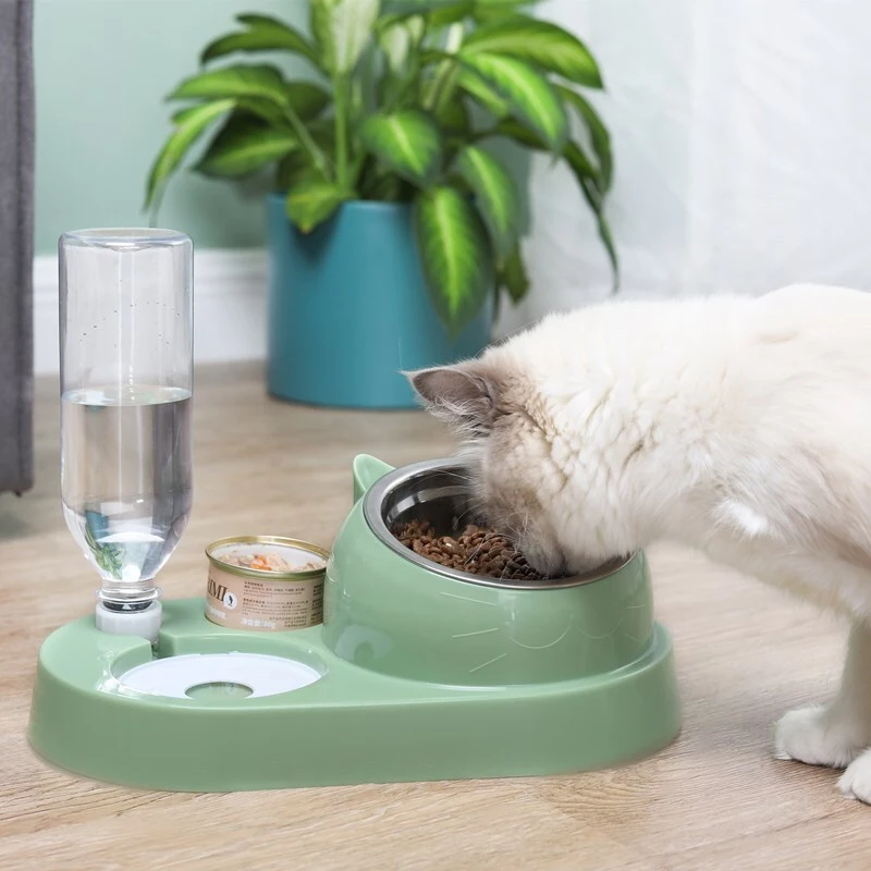Mangeoire et abreuvoir pour chat en gros avec acier inoxydable/céramique pour ensemble de bols d'alimentation pour animaux de compagnie avec bouteille d'eau-Xinchen 1