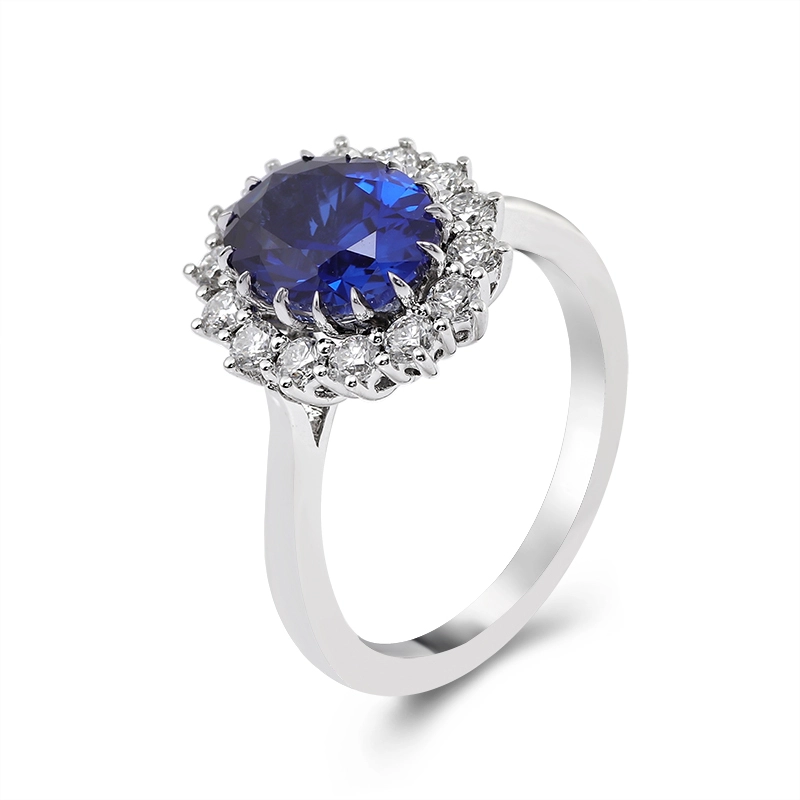 Véritable saphir sapphire halo diamant bancaire saphir saphir anneau de fiançailles 14k anneau de déclaration en or pour cadeau d'anniversaire 1