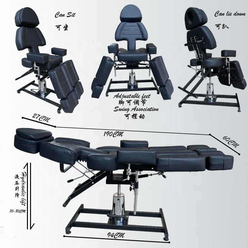 Rotating Armrest Semi-permanent Comfortable Leather Tattoo Bed 1