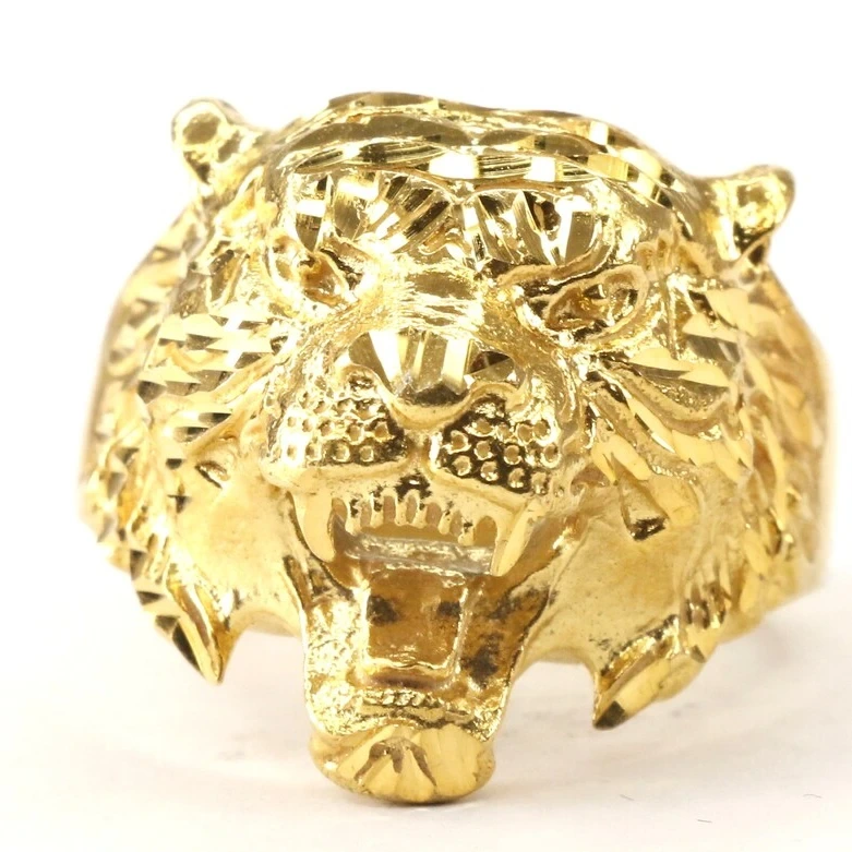 New Hot Sale Fashion Man Rings Hip Hop Style Tiger Design 18k Ring Pure Solid Gold 1