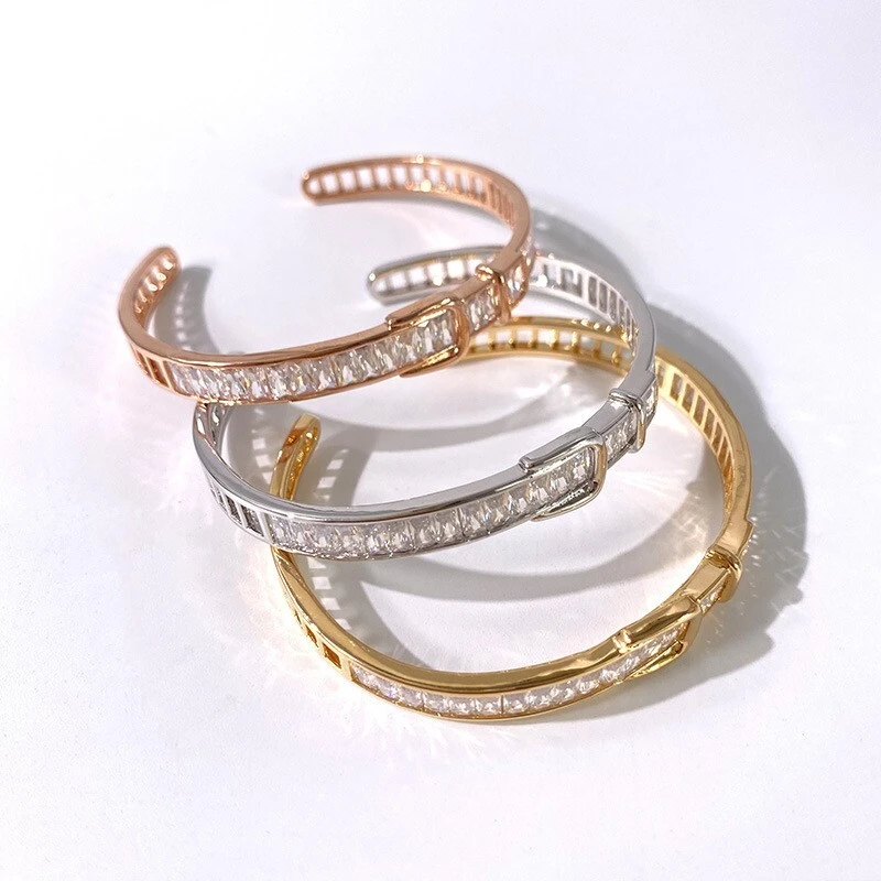Brazalete de oro macizo de 10 quilates con diamantes de moissanita, color de definición, claridad VVS, estilo hermoso y moderno, regalo para niña 1
