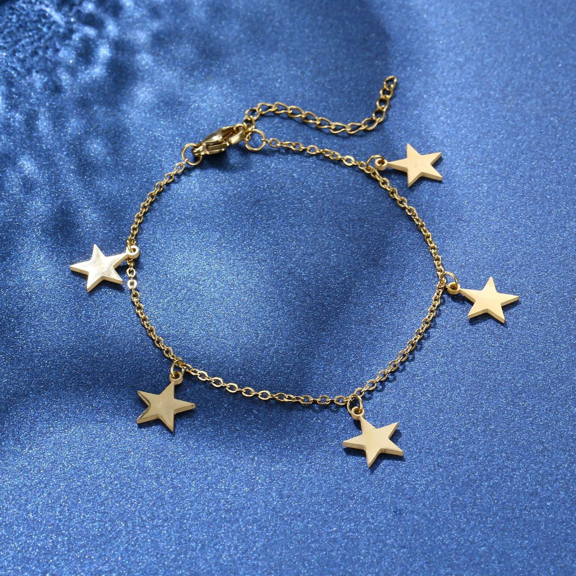 European And American New Star Moon Stainless Steel Five Pendant Oil Dropping Star Bracelet Colorful Oil Dropping Bracelet 1