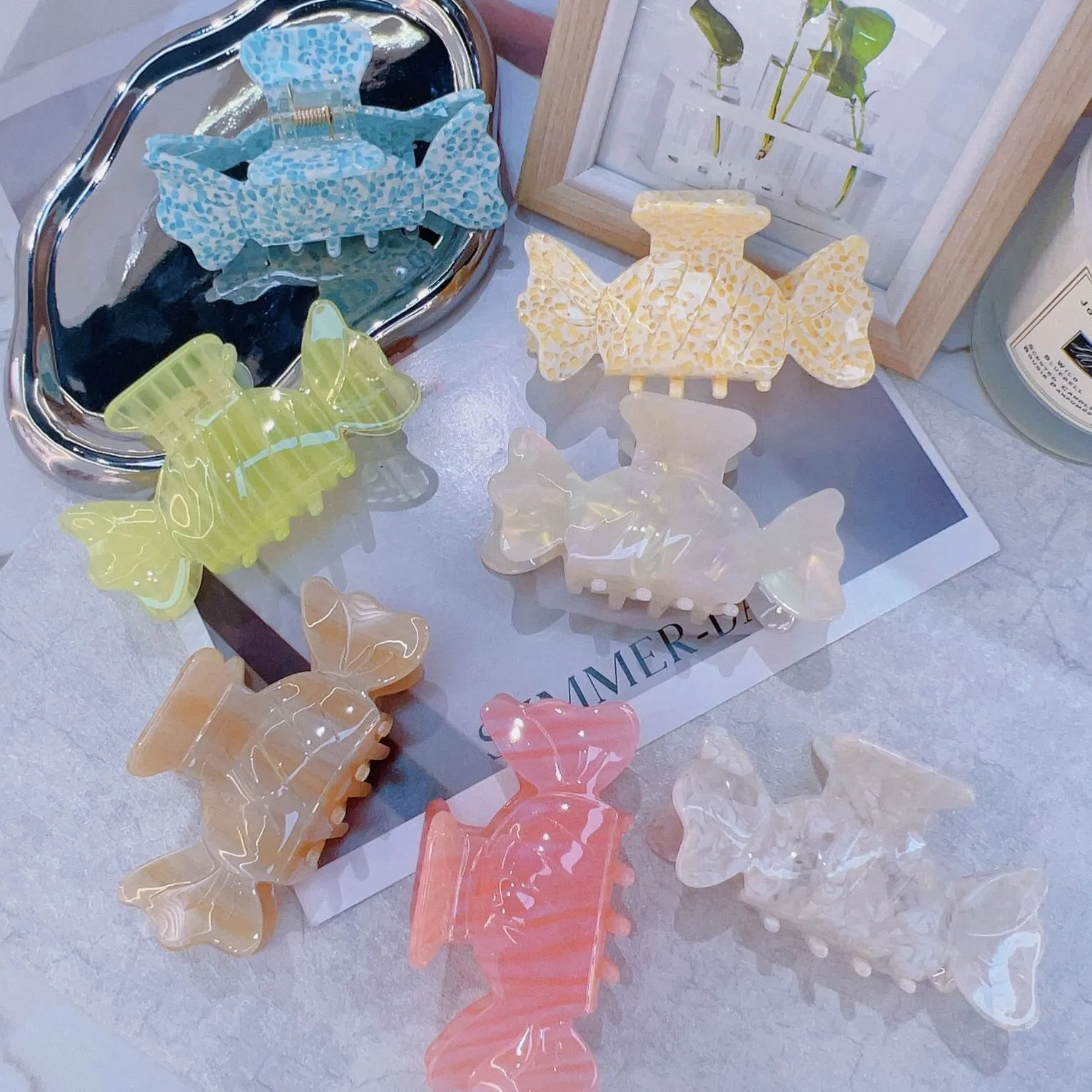 Dowell vente en gros personnaliser la griffe de cheveux en acétate de bonbons mignons de taille 9,6 cm 1