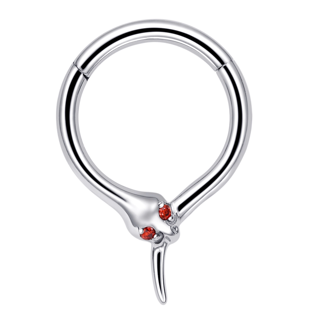 Snake Shape Claw Setting Red Cz Eternal Mental Hinged Segment Clicker Astm F136 Titanium Nose Piercing Ring Earring Jewelry 1