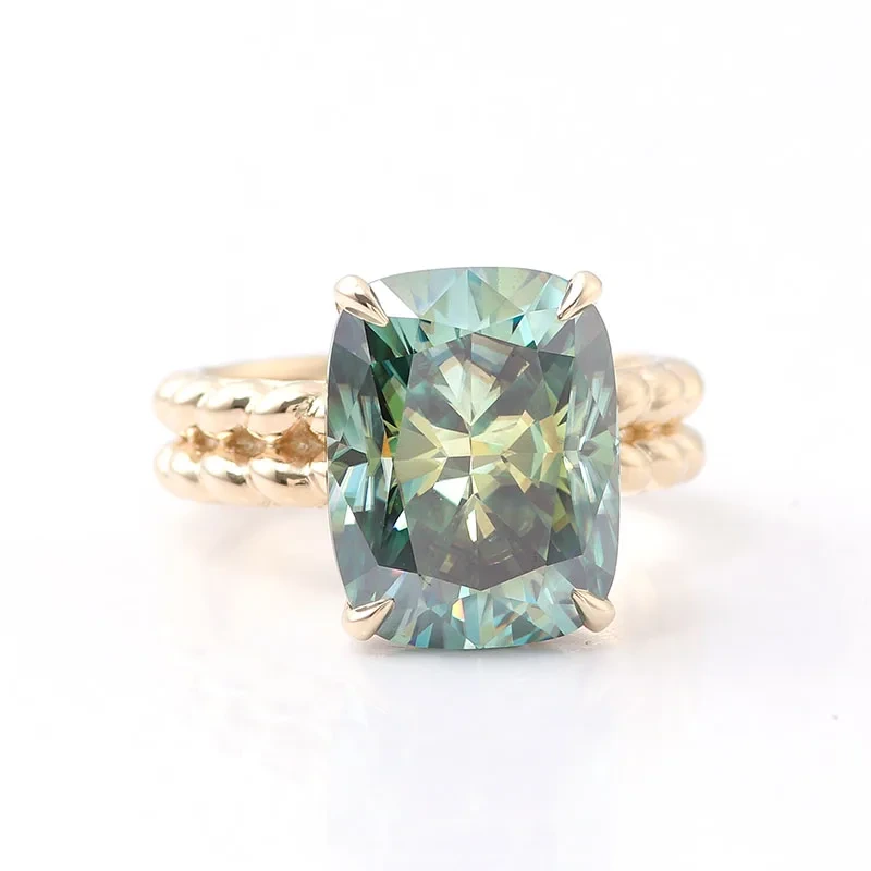 Bague de tige de corde spéciale Solitaire Coussin de glace écrasée Coup Terre Moisanite Engagement Bague de fiançailles 14K 1