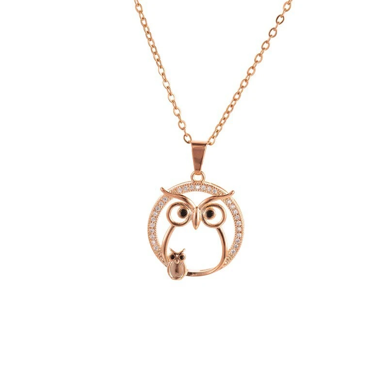 Wholesaler's New Fashion Fashion Is Set Diamond Owl Animal Owl Pendant Cute Female Owl Necklace 1