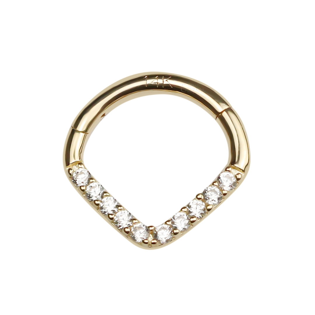 Eternal Metal 14 Karat Solid Gold Chevron V Shape Septum Hinged Segment Piercing Nose Tragus Ring Body Piercing Jewelry 1