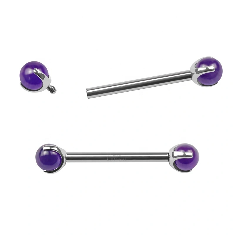 Eternal Metal Astm F136 Titanium Amethyst Stone Internal Threaded Nipple Ring Piercing Jewelry 1