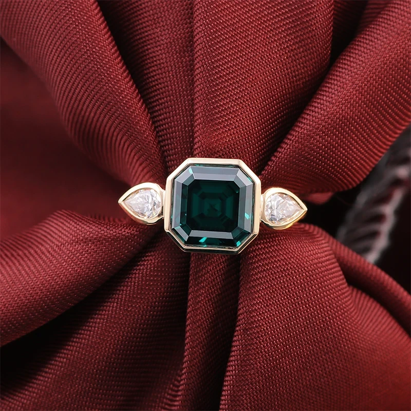 Lab Emerald Asscher a coupé une bague en or solide pour le mariage de mariage bijoux fin 1