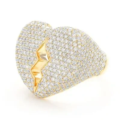 Iced Out Vvs Broken Heart Signet Ring Hip Hop Custom Jewelry Engraved Silver Men Letter Moissanite 925 Silver Ring 1
