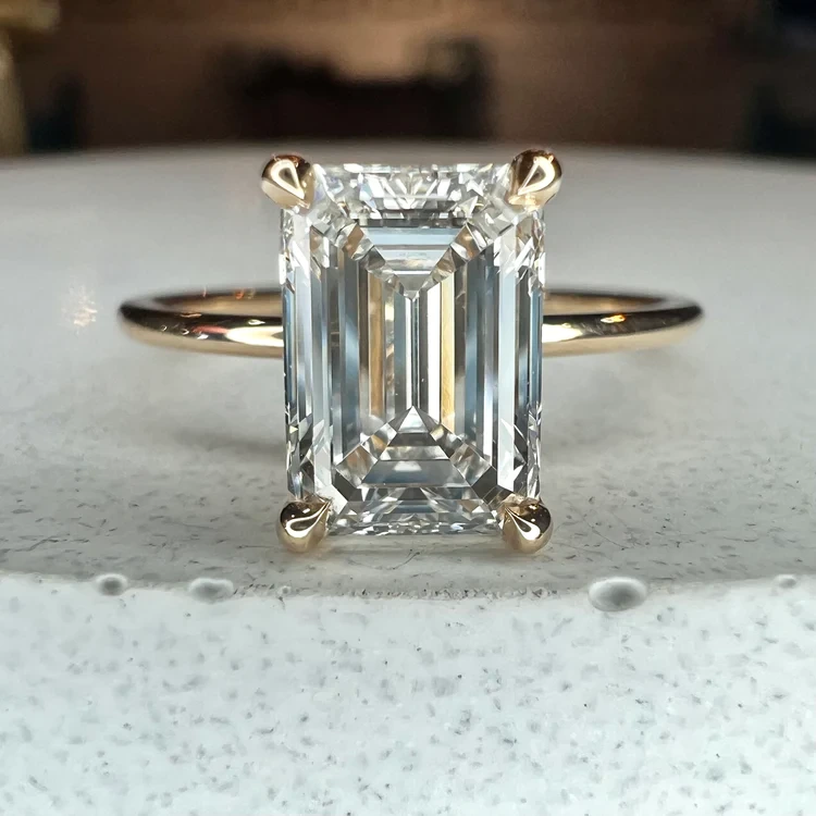 Solitaire Diamond Engagement Ring In 14k Gold 1ct-2ct Emerald Cut Lab Grown Diamond Igi Certified 1