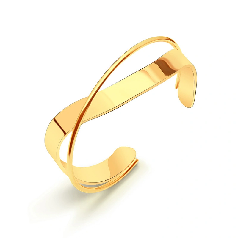 Wholesale Personalized Versatile Cross Smooth Open Bracelet Stainless Steel Plated 18k True Gold Women's Jewelry 1