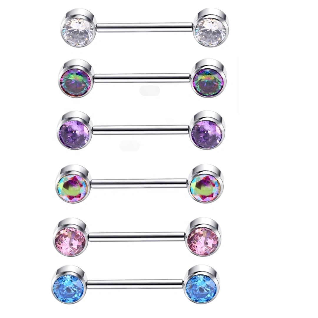 Eternal Metal Astm F136 Titanium Threadless Nipple Ring With Bezel Setting Cz Piercing Jewelry 1