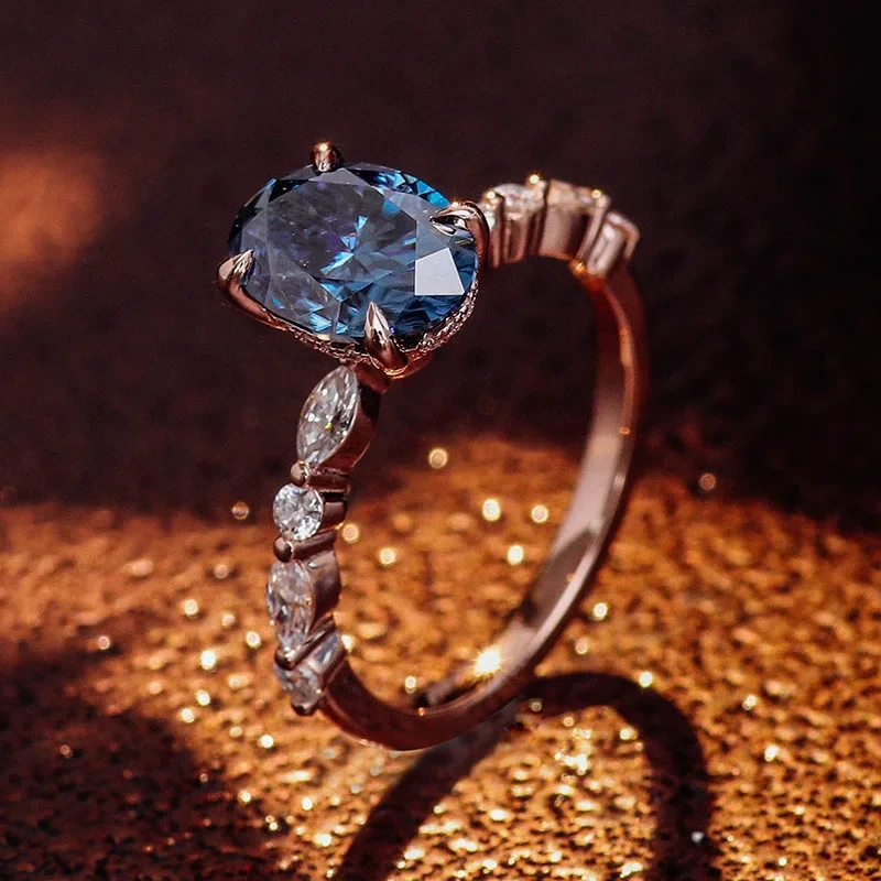 Anneau de proposition simple AU750 3 carats bleu gris ovale ovale bijoux diamant bijoux dames ring 1