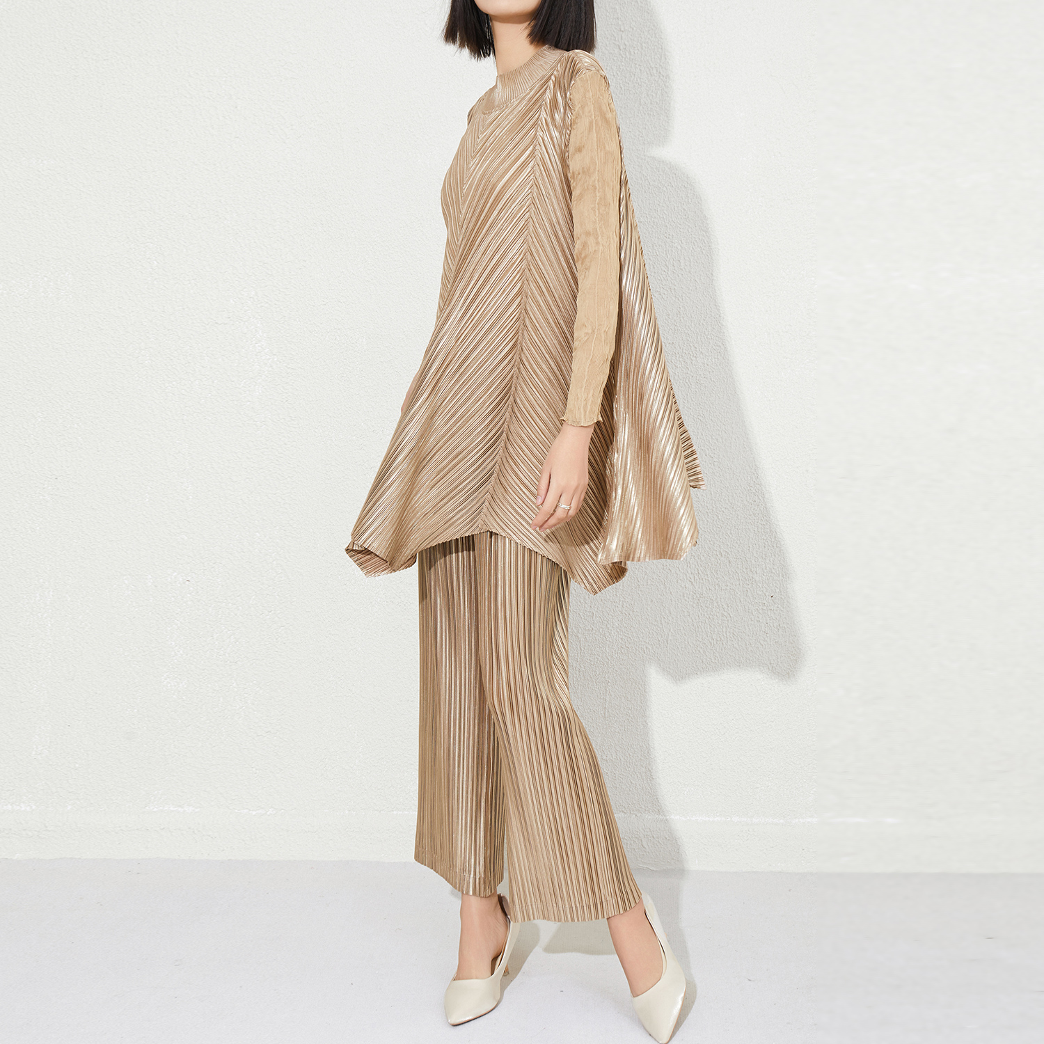Прямые продажи с фабрики 2025 Новый женский комплект из двух предметов Miyake Pleated – Широкие брюки <000000> Повседневная длинная рубашка | Доступно OEM/ODM 12