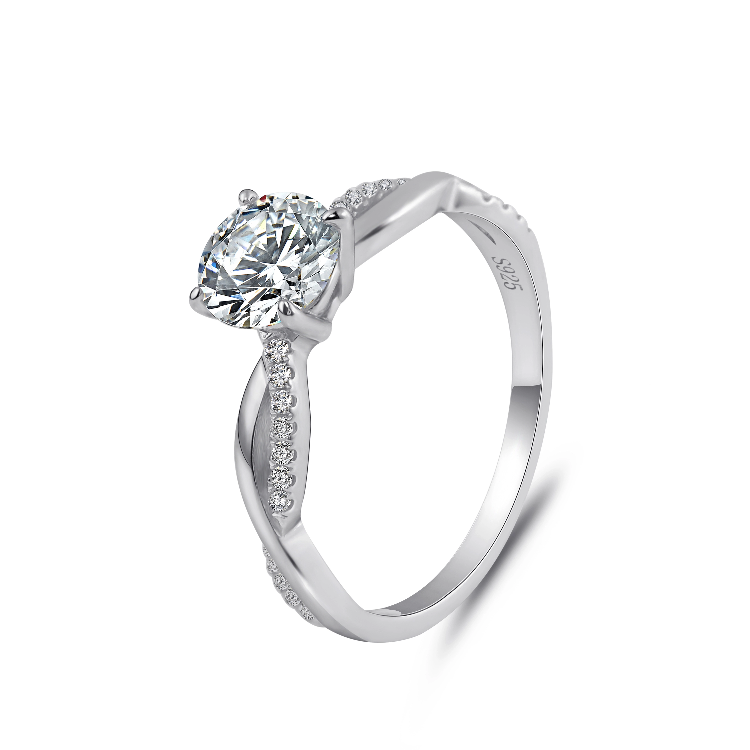 Bague en argent plaqué en or blanc épais Éternité en gros de l'éternité 6,5 mm Moissanite 925 Anneaux de mariage de fiançailles en argent sterling 1