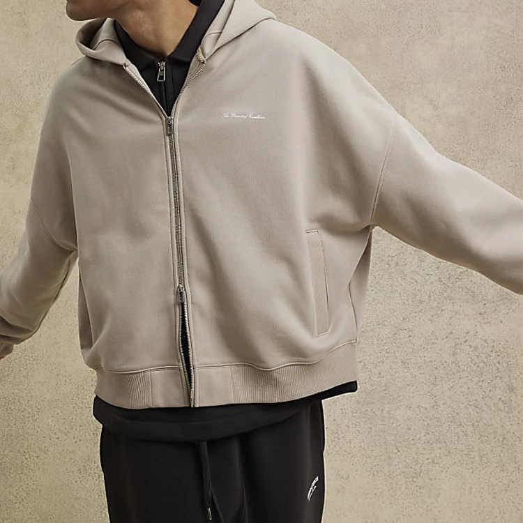 Custom Logo Heavyweight 100% Cotton Full Zipper Hoodie 400gsm Oversized Thick Drop Shoulder Boxy Cropped Zip Up Hoodie Men 1