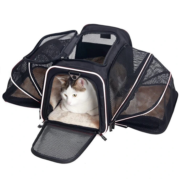 Transportín para mascotas expandible de lados suaves aprobado por aerolíneas al por mayor con almohadilla de forro polar extraíble y bolsillos para gatos/cachorros y animales pequeños grande (ampliable en 2 lados) -xinchen 1