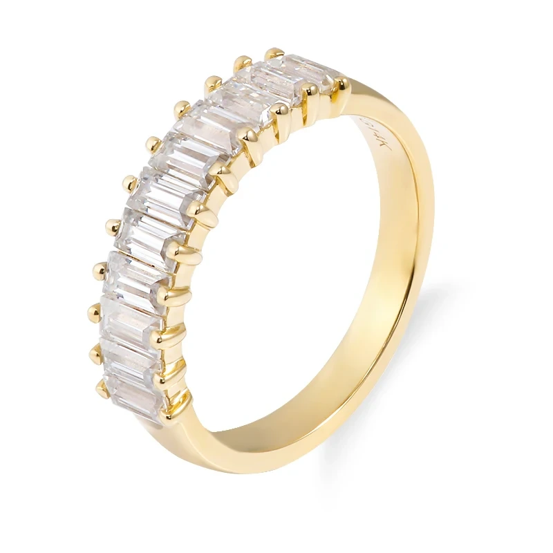 Anneau de Provence 14k jaune en or jaune Baguette coupé la bande de mariage en diamant Moisanite Half Eternity Ring 1