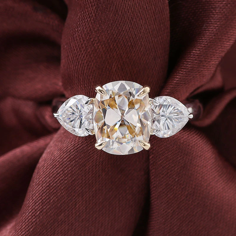 Venta caliente Anillo de oro blanco de 14k 3.5 quilates 9 mm Cojón Corte de moissanite Anillo de compromiso de joyería fina anillos de joyería 1