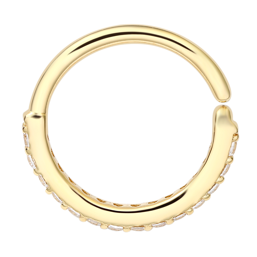 Eternal Metal 14k Solid Gold 5a Cz Paved Forward Facing Ear<000000>nose Hoop Navel<000000>labret Piercing Seamless Ring Jewelry 9