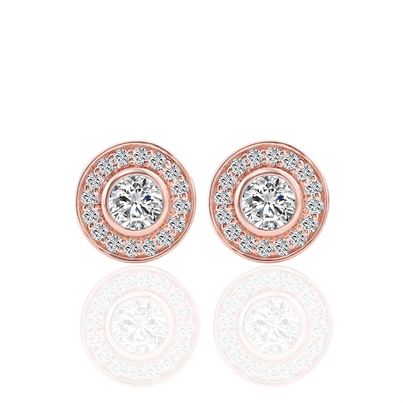 14K Roségold Real Diamond Ohrringe Diamond Halo Ohrringe rund Brilliant Diamond Jewelry Perfektes Geschenk für sie 1
