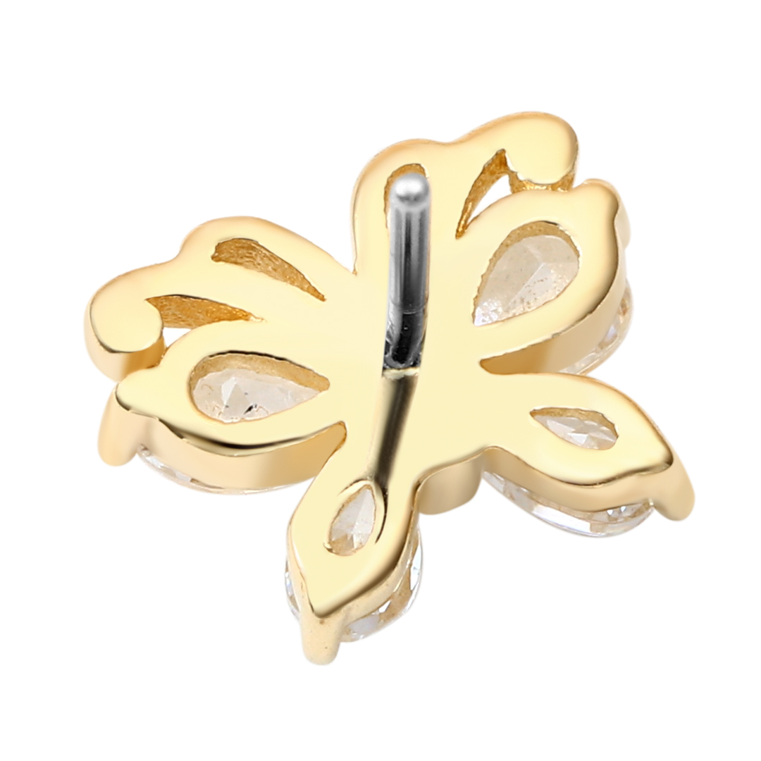 Eternal Metal 14k Solid Gold Marquise Cut Cz Paved Butterfly Nose<000000>ear Labret Piercing Jewelry Threadless Push In Ends Tops 9