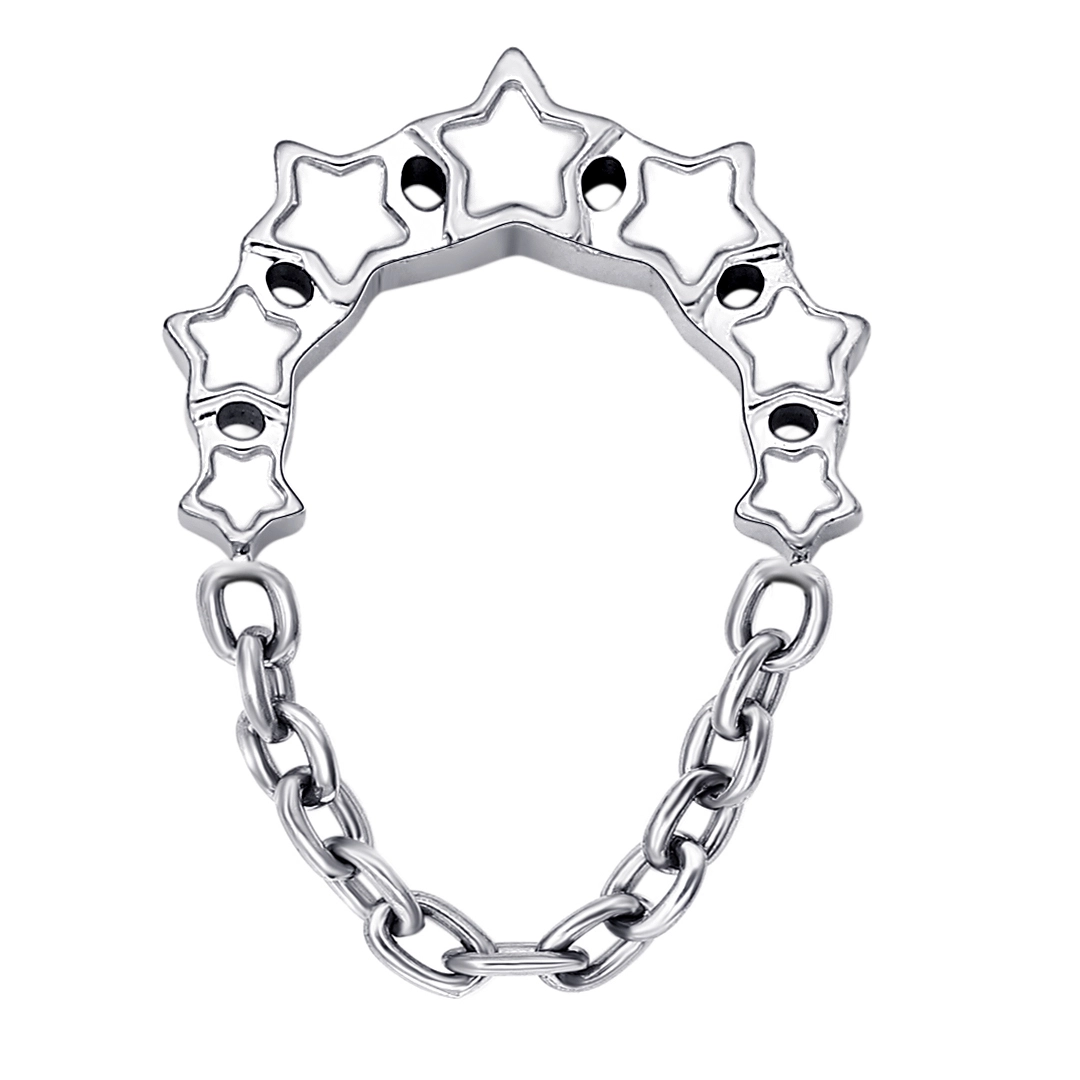 Eternal Metal Astm F136 Titanium Star Cluster Shaped Top With Chain Flat Lope Internally Threaded Labret Piercing Jewelry 1