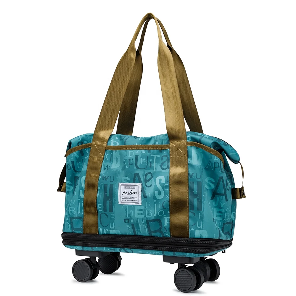 With Double Layer Extension Wheeled Travel Luggage Bags Weekender Travel Tote 3